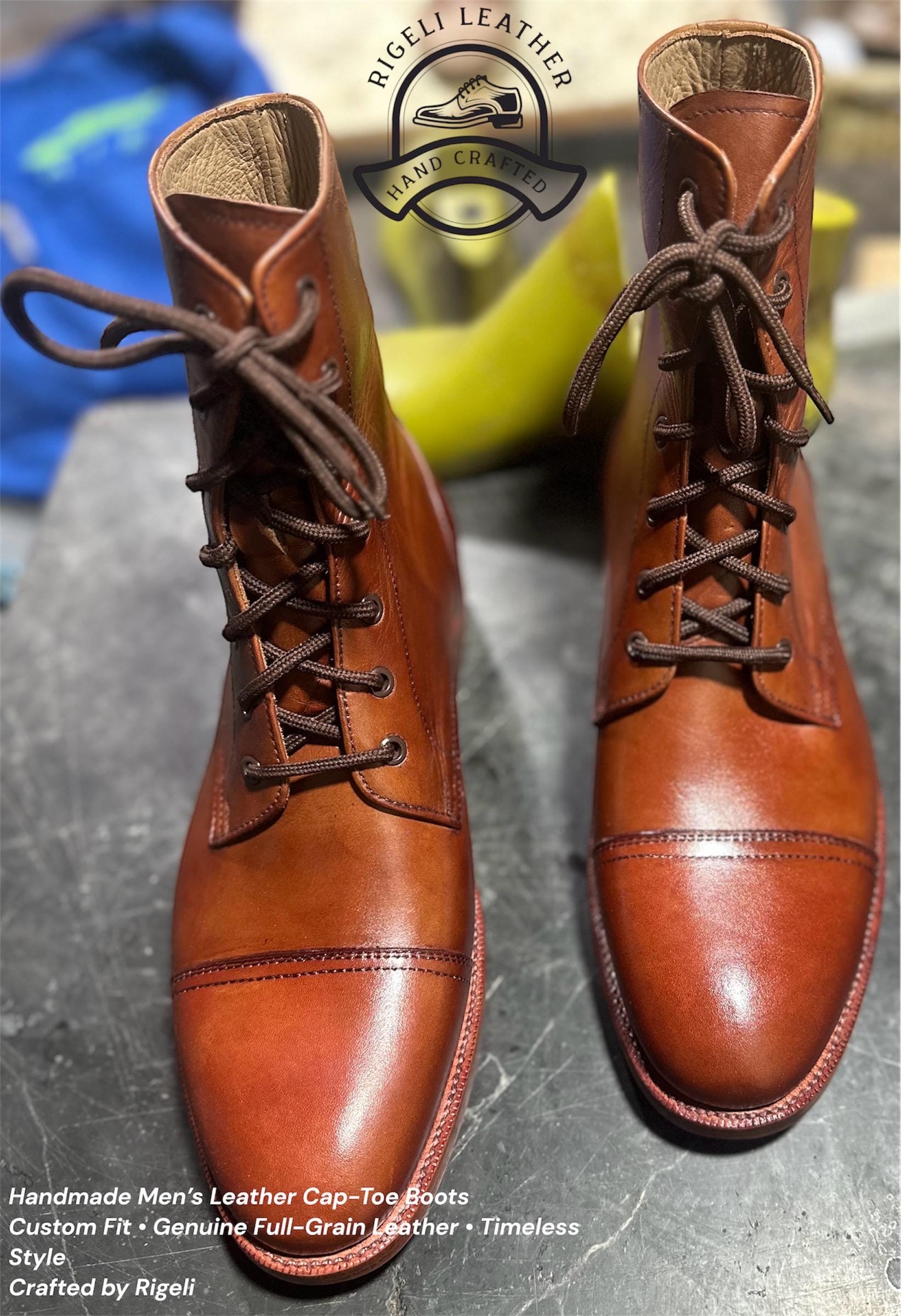 Handmade Vintage Brown Leather Cap Toe Boots - Custom Lace  display picture 3