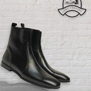 Herren handgefertigte schwarze Leder Ankle Boots - Reißverschluss-Chelschel-Stiefel - Handgefertigte Luxusschuhe Bild 3