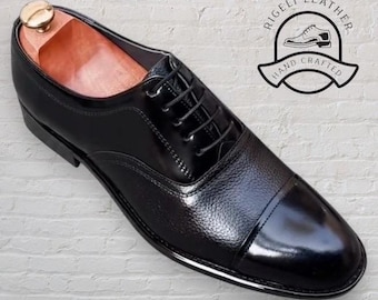 Handcrafted Black Leather Cap-Toe Oxford Shoes – Goodyear Welted