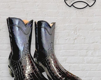 Handgefertigte Cowboystiefel mit schwarzer Krokoprägung: Western Rodeo Schuhe für Herren