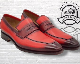 Mocasines de cuero rojo hechos a mano / Zapatos de vestir a medida