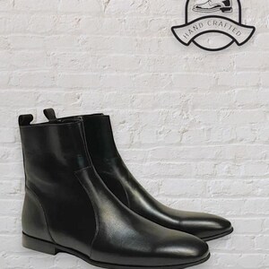 Herren handgefertigte schwarze Leder Ankle Boots - Reißverschluss-Chelschel-Stiefel - Handgefertigte Luxusschuhe Bild 4