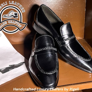 Svarta herrloafers i läder | Handgjorda finskor i fullnarvat läder (anpassad) bild 3