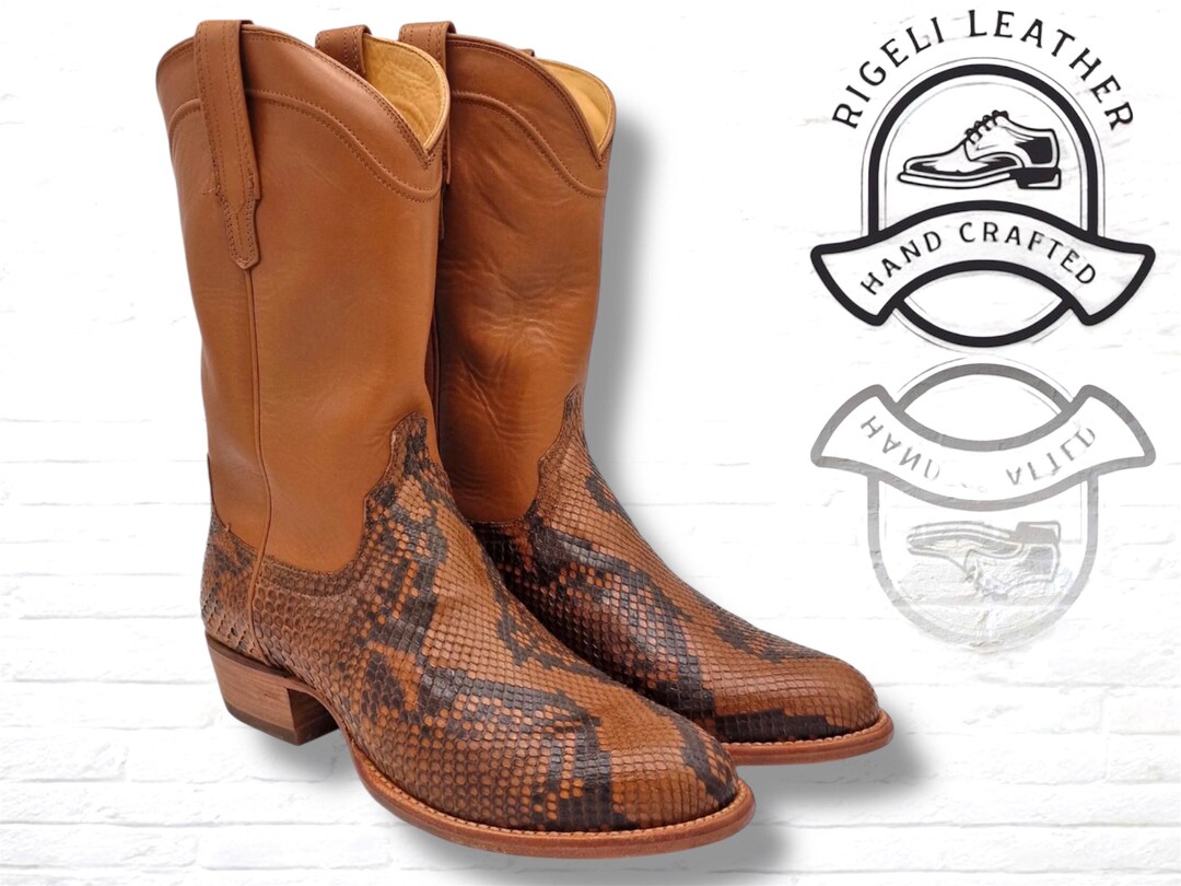 Handmade Python Print Cowboy Boots – Luxury Exotic Leather Western ...