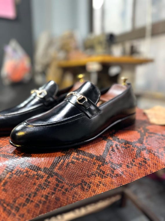 Handmade Black Leather Loafers With Buckle for Men | Custom Fit Dress Shoes  | Luxury Handmade Footwear - Etsy