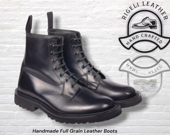 Handmade Full Grain Leather Combat Boots – Goodyear Welt Military Lace Up Ankle Style