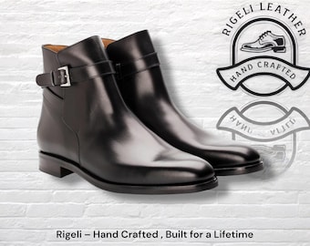 Handmade Men’s Leather Ankle Boots – Black / Dark Brown Calfskin | Goodyear Welt | US 6‑15