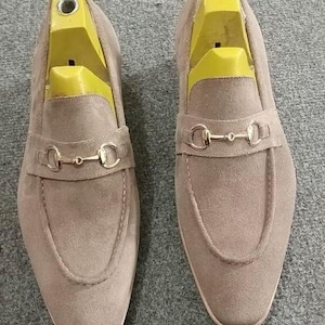 Handmade Suede Loafers: Men's Slip-On Shoes with Horsebit Detail image 1