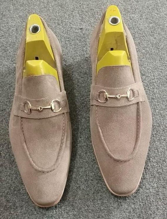 Handmade Suede Loafers: Men's Slip-On Shoes with Horsebit Detail