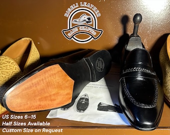 Men's Black Leather Penny Loafers | Full-Grain Handmade Dress Shoes (Custom Fit)