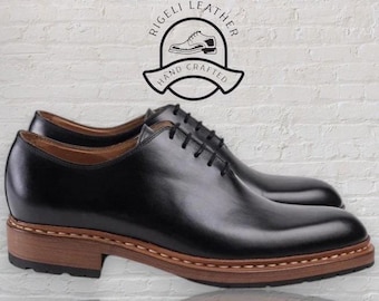 Handmade Black Leather Oxford Shoes – Goodyear Welt, Formal Dress Shoe