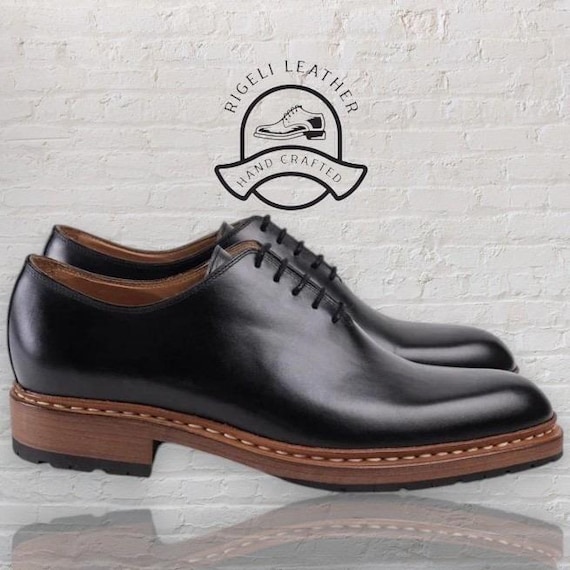 Handmade Black Leather Oxford Shoes – Goodyear Welt, Formal Dress Shoe
