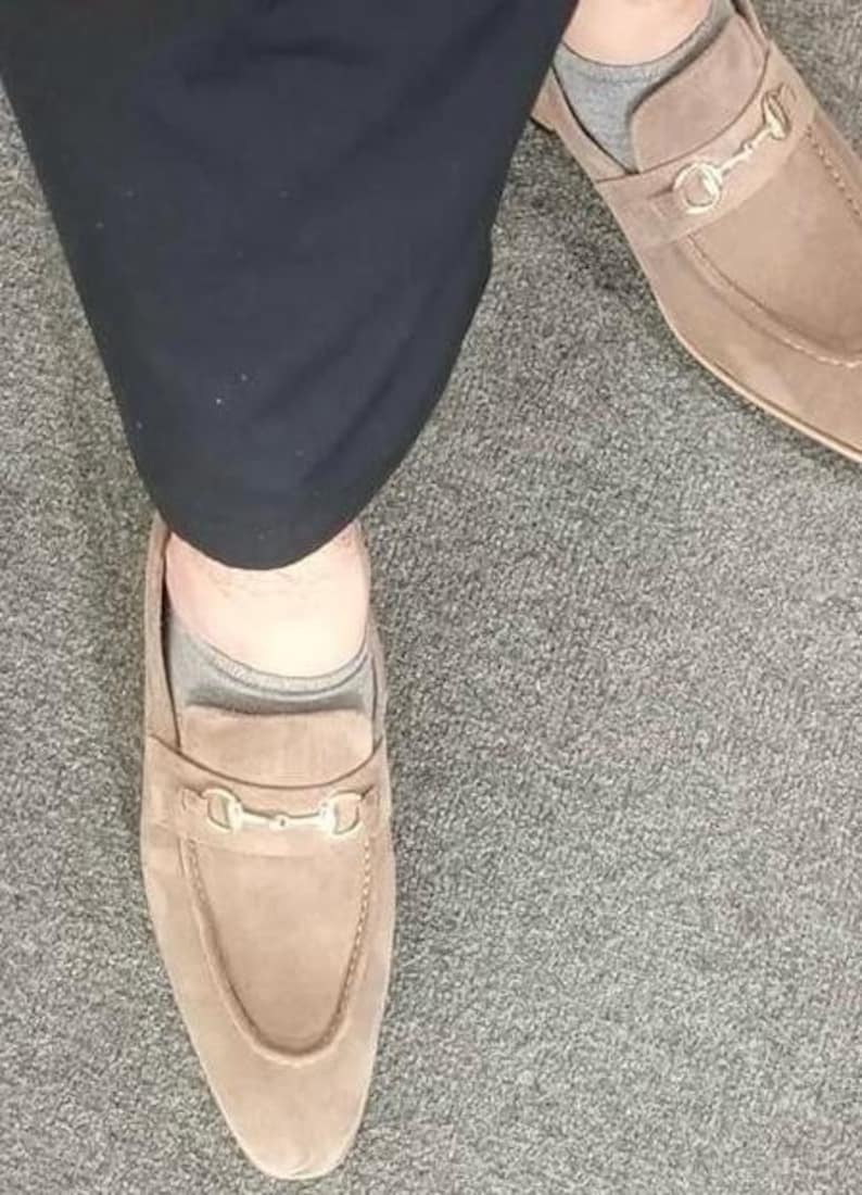 Handmade Suede Loafers: Men's Slip-On Shoes with Horsebit Detail image 6