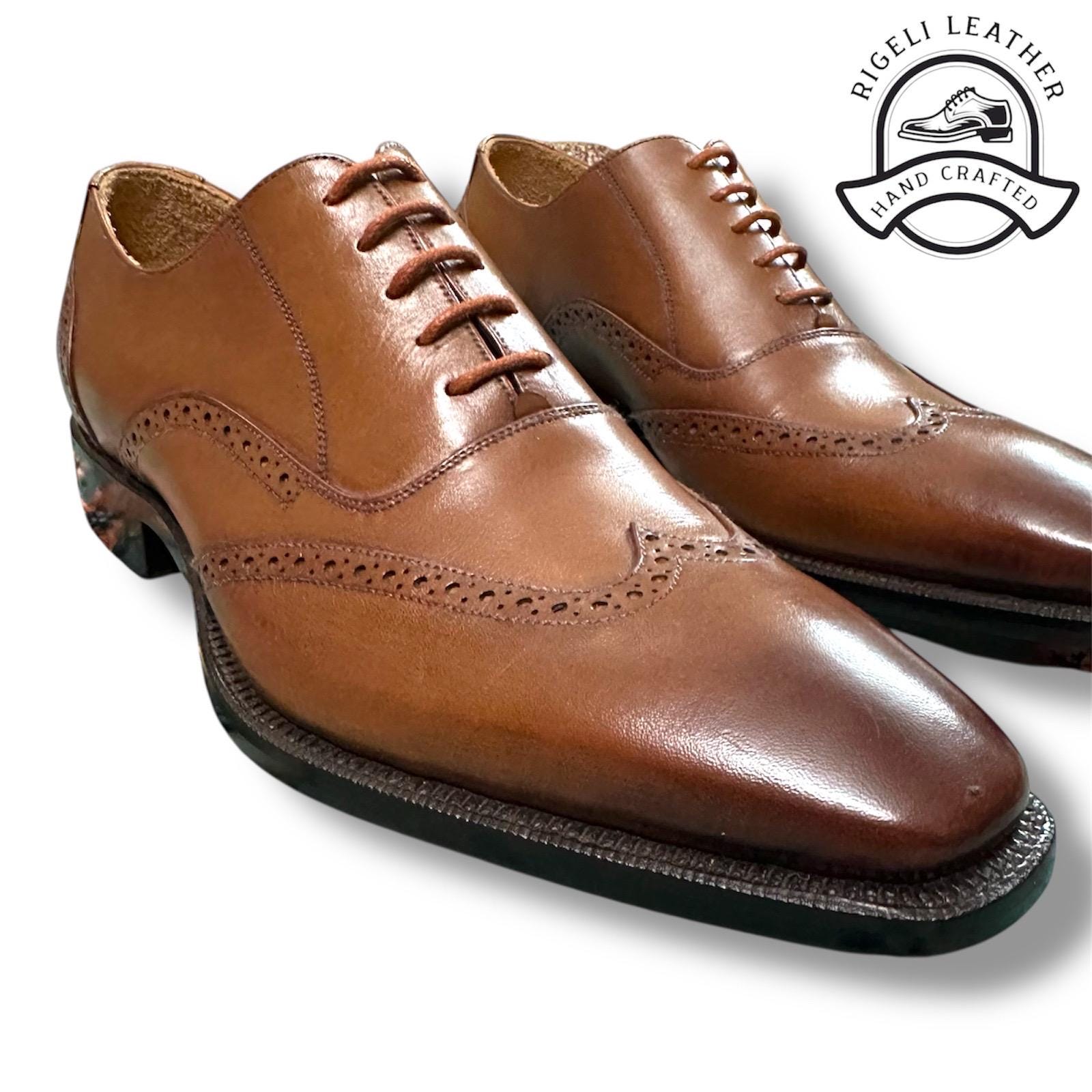 Handmade Brown Leather Wingtip Oxford Shoes: Goodyear Welted  display picture 1