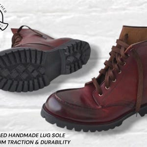 Rigeli Handmade Burgundy Combat Boots Men, Goodyear Welted Boots, Full Grain Leather Boots, Rugged Lug Sole Work Boots image 3