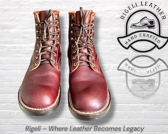 Handgemaakte bordeauxrode leren laarzen: Goodyear Welt Heritage Workwear