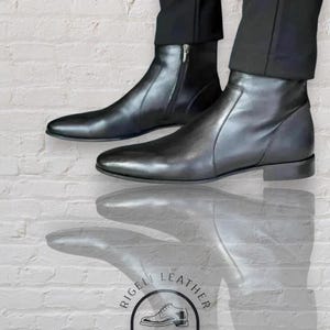 Herren handgefertigte schwarze Leder Ankle Boots - Reißverschluss-Chelschel-Stiefel - Handgefertigte Luxusschuhe Bild 1