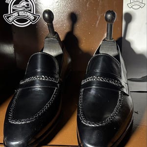 Svarta herrloafers i läder | Handgjorda finskor i fullnarvat läder (anpassad) bild 5