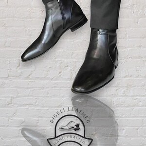 Herren handgefertigte schwarze Leder Ankle Boots - Reißverschluss-Chelschel-Stiefel - Handgefertigte Luxusschuhe Bild 2