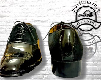 Handmade Black Patent Leather Oxford Dress Shoes for Men – Wedding, Tuxedo Formal Footwear
