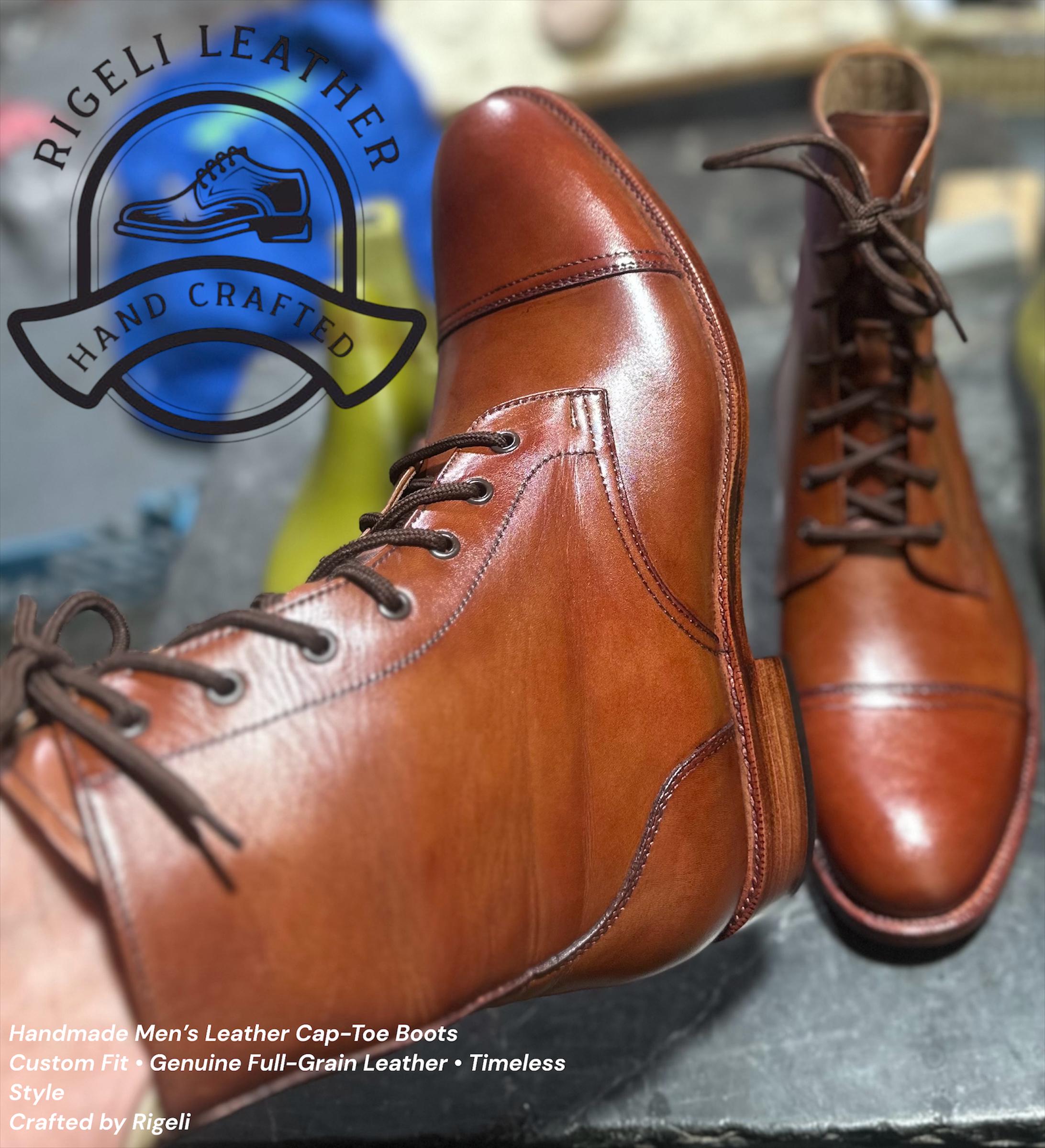 Handmade Vintage Brown Leather Cap Toe Boots - Custom Lace  display picture 2