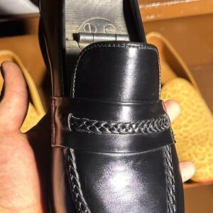 Svarta herrloafers i läder | Handgjorda finskor i fullnarvat läder (anpassad) bild 11