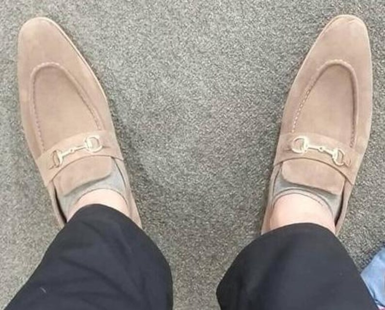Handmade Suede Loafers: Men's Slip-On Shoes with Horsebit Detail image 5