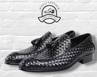 Handmade Italian Leather Loafers | Woven Fringe Slip-On