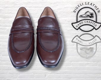 Mocassini Penny in pelle marrone fatti a mano / Scarpe eleganti da uomo su misura