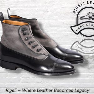 Handmade Men’s Button Boots – Black Leather & Grey Suede Dress Boots, Vintage Victorian Style