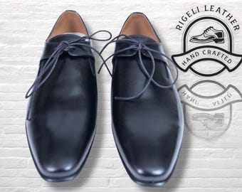 Handmade Black Leather Derby Shoes Men, Full Grain Dress Shoes, Custom Formal Wedding Shoes, Minimalist Luxury Lace Up Shoes