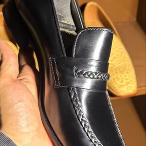 Svarta herrloafers i läder | Handgjorda finskor i fullnarvat läder (anpassad) bild 12
