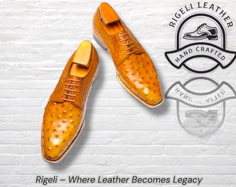 Handmade Ostrich-Plated Leather Oxford Shoes: Full-Grain Dress Shoes
