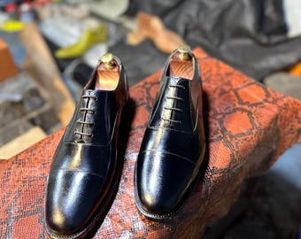 フルハンドメイド革靴　ブラック　Oxford shoes オブジェ Handmade Black Cap Toe Oxfords - Etsy
