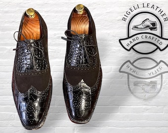 Handmade Croc-Embossed Oxford Dress Shoes - Goodyear Welted Leather