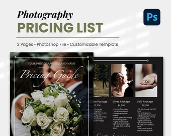 Wedding Photography Pricing Guide Template for Event Photographer Brochure Photoshop Price List Template Photoshoot Pamphlet Editable PSD