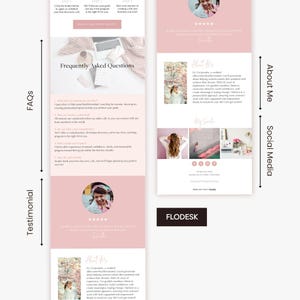 Flodesk email marketing templates designed for female entrepreneurs, featuring a stylish pink theme and optimized for email campaigns, newsletters, and automated sequences.