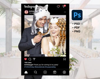 Instagram Photobooth Prop Template, Instagram Photobooth Photoshop Vorlage, bearbeitbare Photobooth Prop, benutzerdefinierter IG Rahmen für Hochzeitsfotos