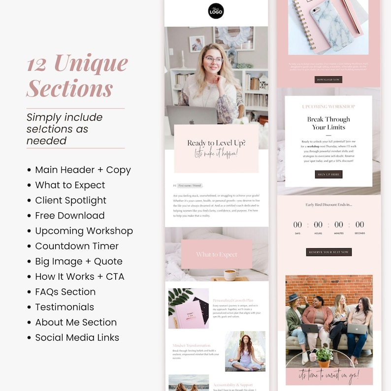 Chic, fully customizable Flodesk email sequence templates for female entrepreneurs, with pre-written structures and polished layouts that reflect your brand's feminine style.