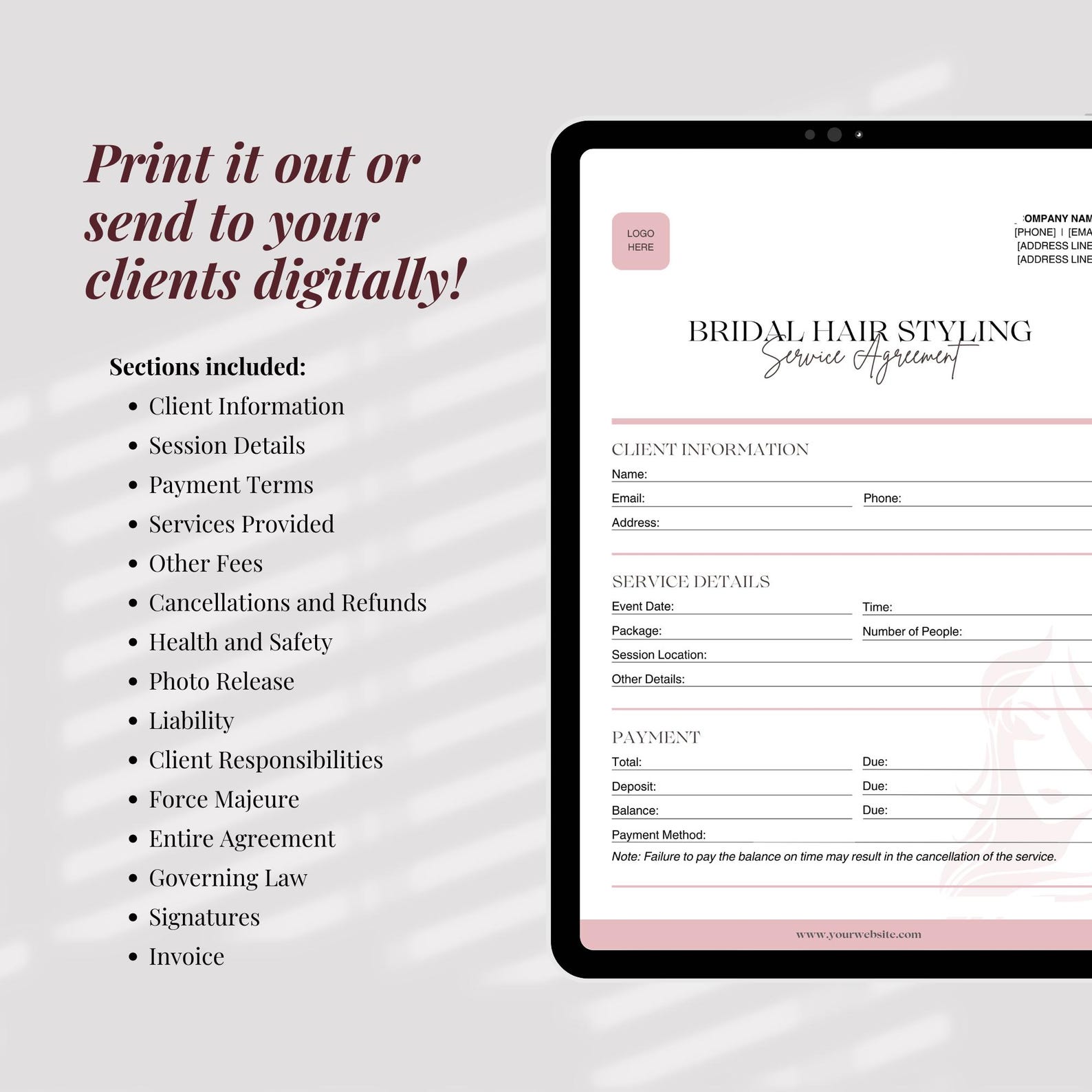 Bridal Hair Stylist Contract Template Canva, Wedding Hair Styling ...