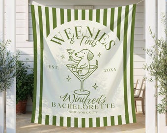 Custom Weenies and Tinis Bachelorette Party Banner, Personalized Bridal Shower Welcome Sign, Martini Cocktail Engagement Party Tapestry