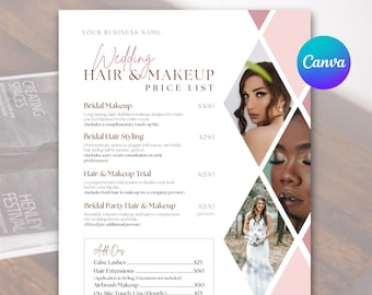 Bridal Hair and Makeup Pricing Guide Template Canva, Wedding Hair and Makeup Price List, HMUA Pricing Sheet, Hair Stylist Makeup Artist Form