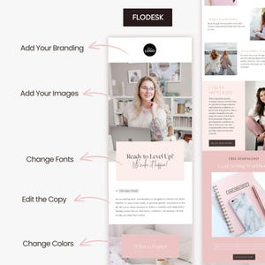 Effortless email marketing for female business owners with our Flodesk template, designed to engage clients and promote services with ease while maintaining a feminine, professional brand style.