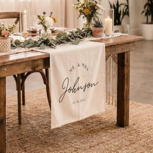Custom Wedding Table Runner, Linen Sweetheart Table Sign, Personalized Fabric Table Runner with Names, Rustic Wedding Decor for Reception image 2