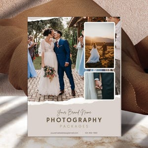 Wedding Photography Price List Template, Photographer Pricing Guide Template for Event Photography Marketing Flyer Editable Canva Template