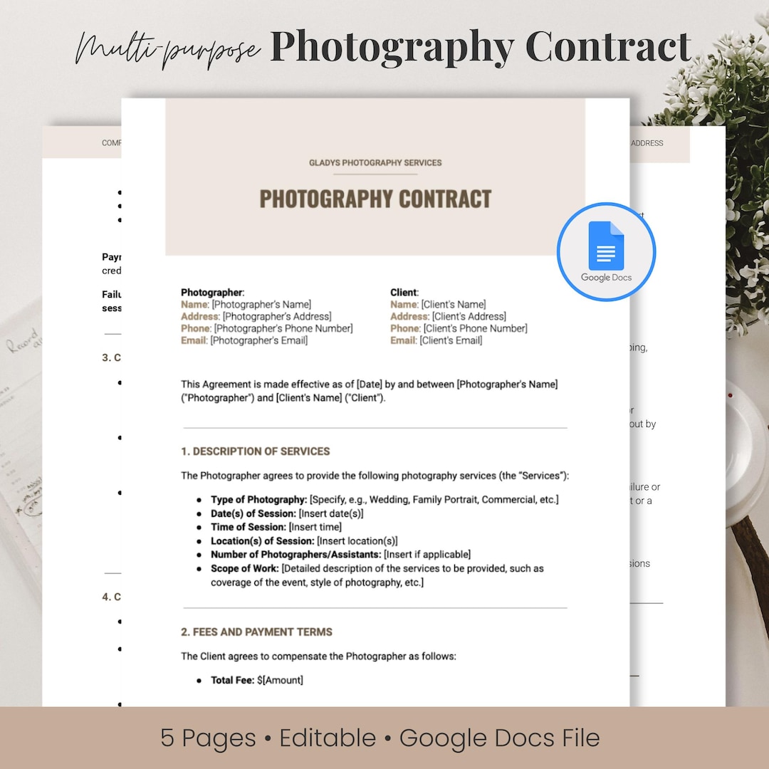 Photography Contract Google Docs Template for Photographer Business ...