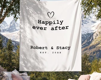 Custom Book Lover Wedding Banner, Happily Ever After Wedding Tapestry, Simple Reception Welcome Sign, White Photo Backdrop Afterparty Decor
