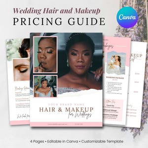 Bridal Hair and Makeup Pricing Guide Template Canva, Wedding Hair and Make up Price List, Beauty Hair Stylist Makeup Artist Pricing Brochure