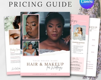 Bridal Hair and Makeup Pricing Guide Template Canva, Wedding Hair and Make up Price List, Beauty Hair Stylist Makeup Artist Pricing Brochure