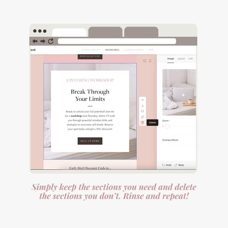 Flodesk email templates for course creators, consultants, and coaches, featuring professionally designed layouts and easy customization options to match your personal brand style.